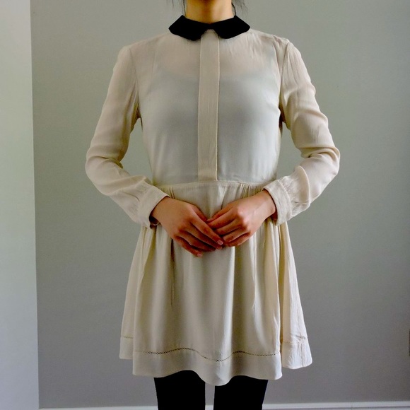 Aritzia Sunday Best Cream Color Shirt Dress with Black Collar and Open Back - Picture 4 of 9